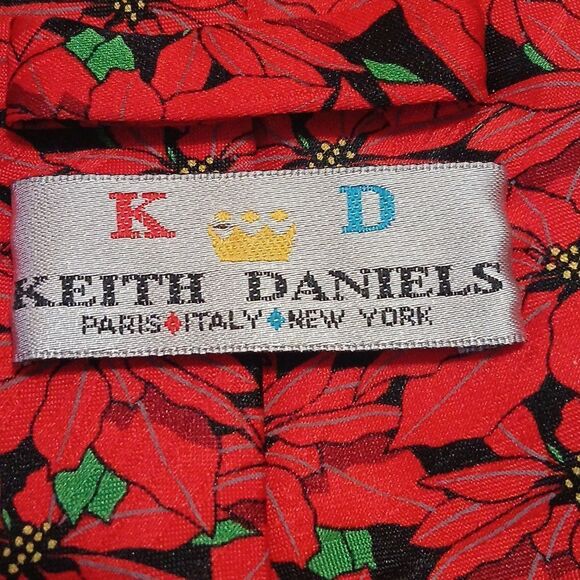 Keith Daniels Vintage poinsettia Christmas holiday tie NWOT - Picture 6 of 7